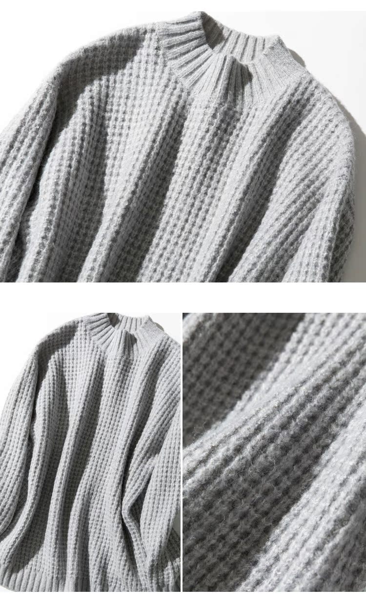 Mùa đông dày dày nửa cao cổ áo len áo len nam Nhật Bản retro xoắn hoa lỏng áo len nam raglan tay áo áo đẹp