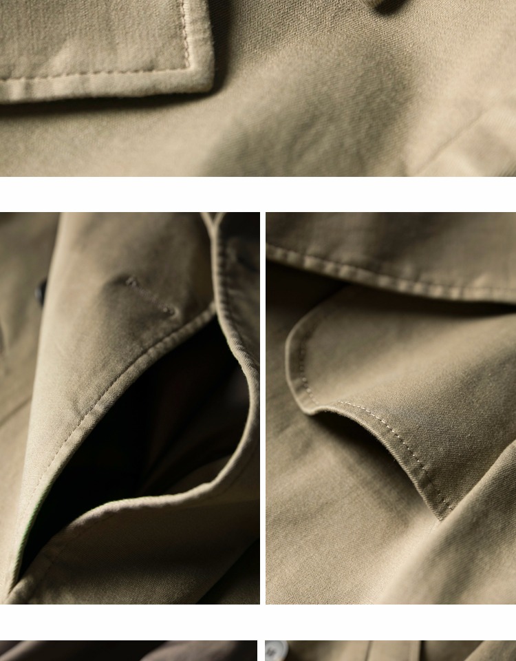 Hàng sắc sảo cổ điển kaki ve áo đôi dài trench coat nam cotton Nhật Bản áo khoác mỏng áo gió dáng dài