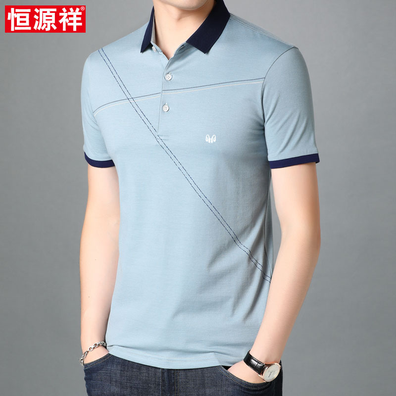 Hengyuanxiang mùa hè ngắn tay áo thun nam nam in của t-shirt trung niên lỏng cổ áo polo cha mặc bông áo thun