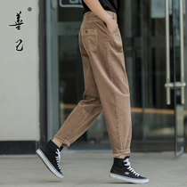 Good self loose slim corduroy Haren pants womens autumn literary big size retro velvet casual radish pants length