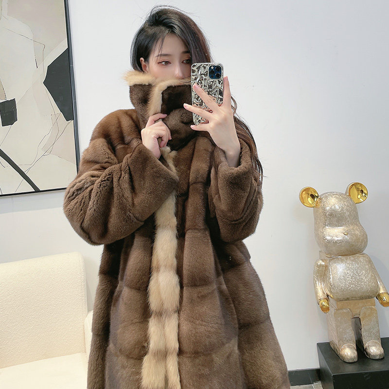 Mrs. Leng 2022 winter new fur coat sable fur collar stitching mink fur mink fur coat women - Taobao