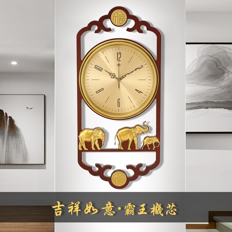 New Chinese hanging clock Living room Home Fashion China Wind solid wood Clock modern minimalist Atmospheric personality mute clock