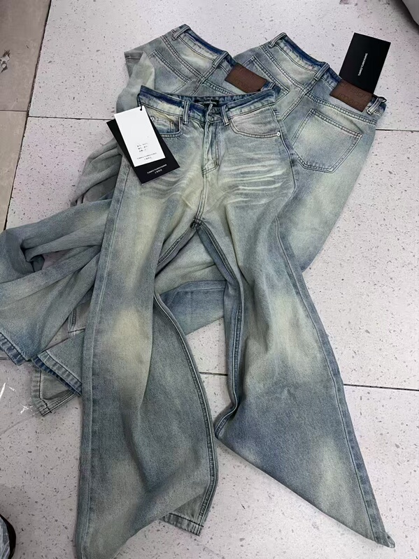 26 Spring/Summer Tumao Original Color-Block Waistband Versatile Slimming Cat Scratch Pattern Straight-Leg Jeans 88270