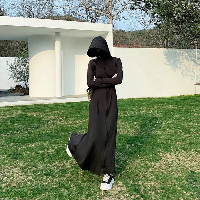 2026 New Summer Style Long Full-Body Sun Protection Clothing for Women, Black Slim-Fitting Extra-Long Dress, Anti-Uv Sun Protection Clothing