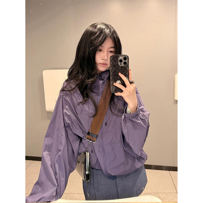 Purple Sun Protection Jacket for Women 2026, Loose-Fitting, Uv-Resistant, Short Style, Breathable, Thin Jacket for Petite Sizes