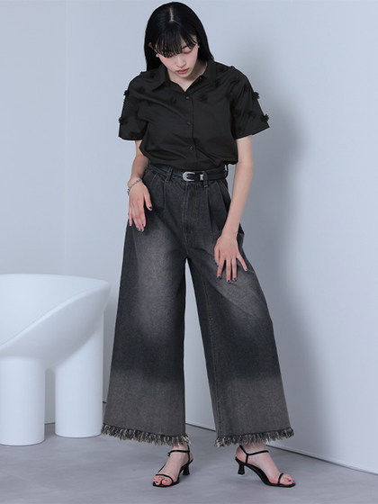 WICK BUEN 2025夏季新款立体花朵短袖衬衫女宽松显瘦百搭上衣