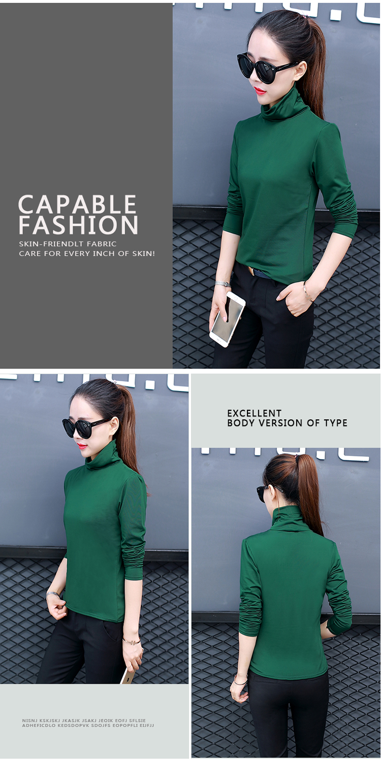 Đầm cotton cổ cao 2018 mới mùa thu áo dài tay áo kẻ cướp máu mặc quần áo mùa thu áo thun tay dài nữ form rộng