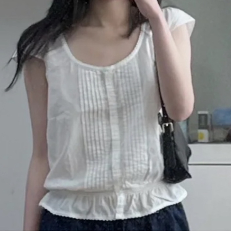 B Cut Label American Retro Lace Trim Short Sleeve Shirt New Design Niche Loose Fit Slimming Versatile Top