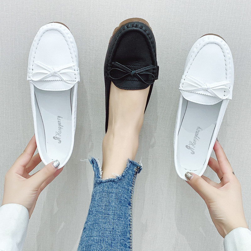 豆豆鞋女2019新款百搭软底孕妇平底鞋韩版休闲秋季单鞋白色护士鞋