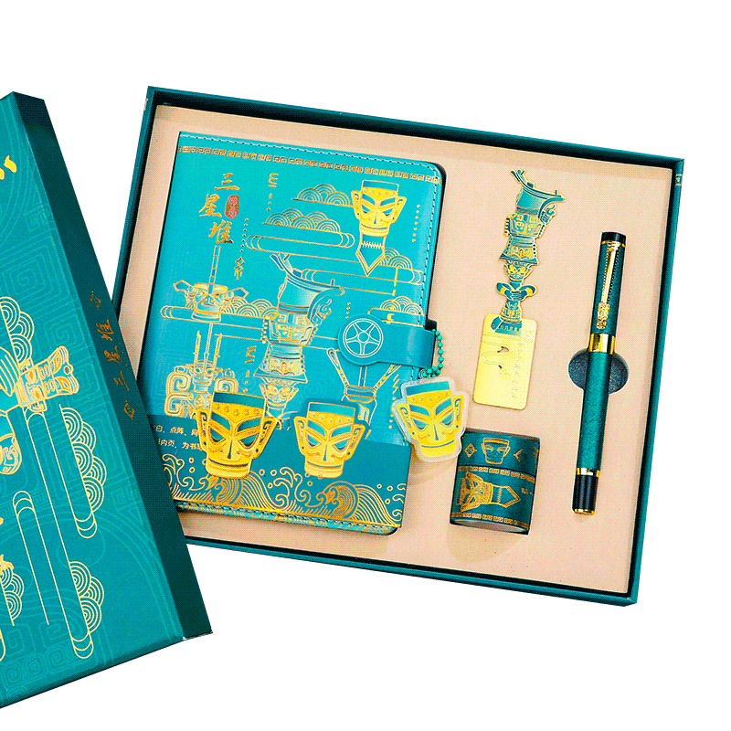三星堆文具套装礼盒青铜大立人笔记本子彩页插画记事本古风胶带书签签字