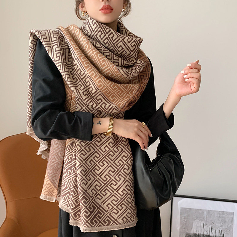 Scarf Women's autumn Winter Korean version Trend foreign fashion Fashion Great Brands Warm 100 hitch Double-sided Imitation Cashmere Shawl Collar
