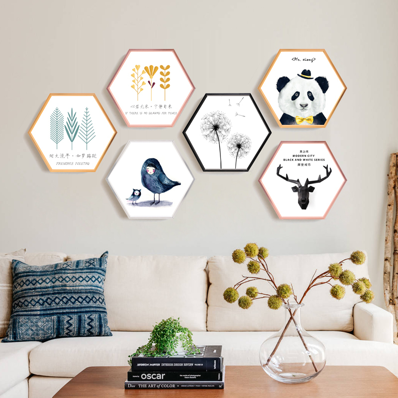 Creative and Simple Hexagonal Picture Frame, Hexagon Photo Frame, Polygonal Cultural Photo Wall Decoration, Diamond-Shaped Combination Wall Hanging