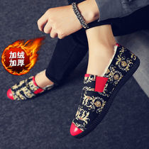 Autumn mens shoes 2021 New plus velvet cotton shoes Korean lazy trendy shoes a pedal joker spirit guy Bean shoes