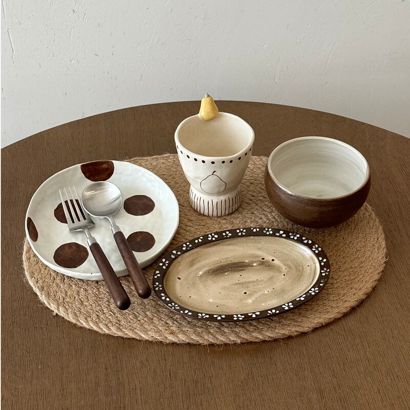 Zhangzhang's Store·【Pear Blossom Dots】Single-Person Dining Tableware Set Underglaze Color Japanese Retro Style Coarse Pottery Plate Zhangzhang's Store·【Pear Blossom Dots】Single-Person Dining Tableware Set Underglaze Color Japanese Retro Style Coarse Pottery Plate