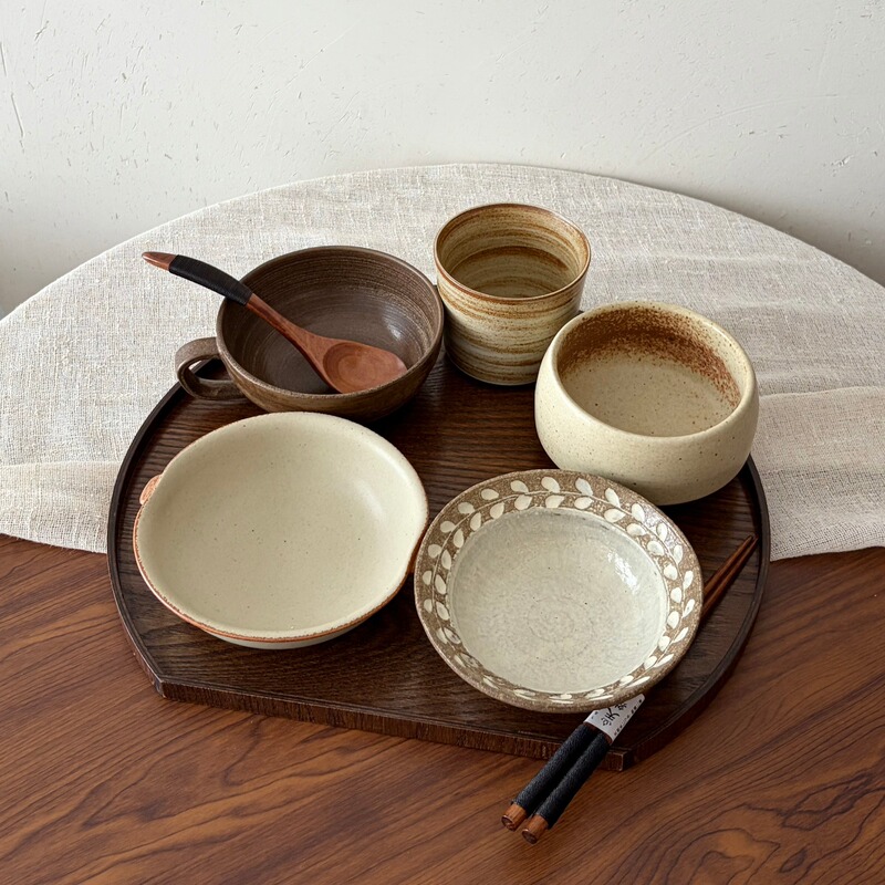 Zhangzhang's Store·【Wheat Ears】Single-Person Tableware Set, Coarse Pottery Tableware with Underglaze Color, Serving Plate, Gift for Guesthouses