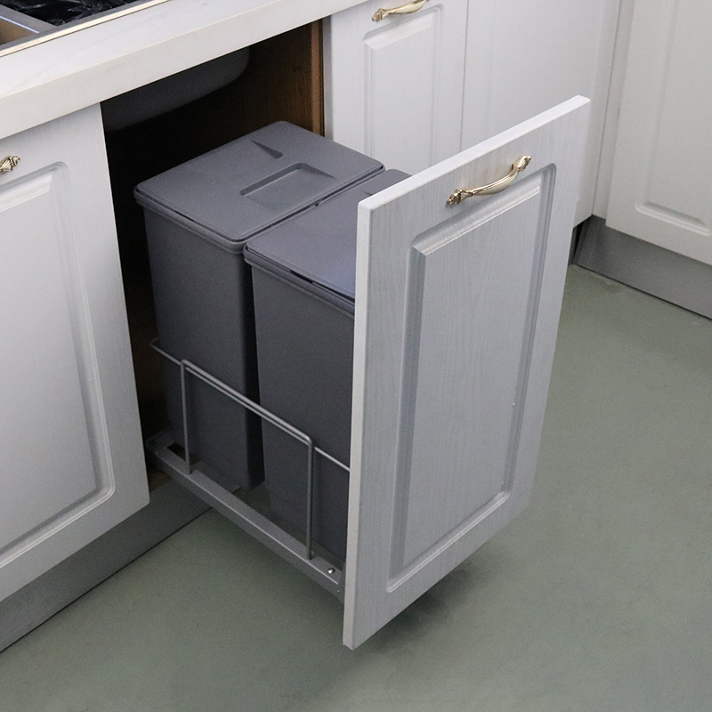 Kitchen Hidden Built-In Tall and Narrow Trash Can with Lid, Pull-Out Classification Cabinet with Built-In Pull-Out Basket for Storage Kitchen Hidden Built-In Tall and Narrow Trash Can with Lid, Pull-Out Classification Cabinet with Built-In Pull-Out Basket for Storage