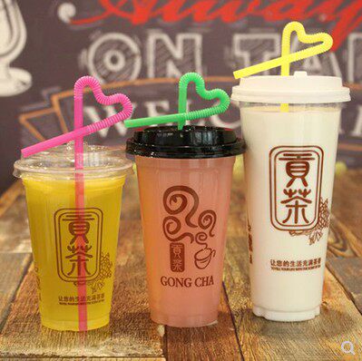 Tribute tea cup disposable transparent PP milk tea plastic cup 400 500ml700 thickened tribute tea cup with lid custom