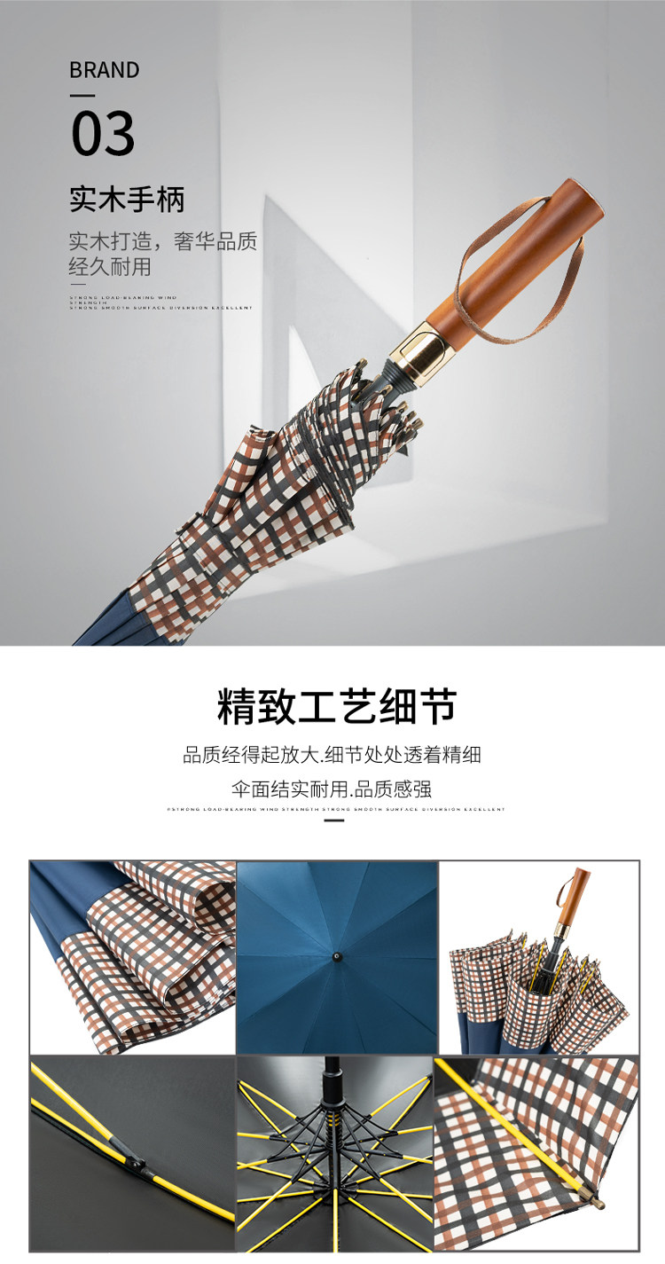 商务自动长柄伞黑胶涂层晴雨两用小巧十骨高尔夫拼花双人伞详情4