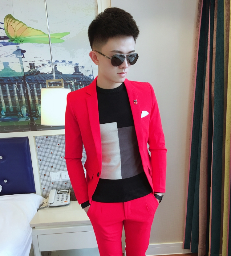 Mùa thu và mùa đông thanh niên nhỏ mã tây trang trí cơ thể phù hợp với xu hướng phù hợp với hai mảnh hộp đêm tóc stylist áo khoác shop thời trang nam 