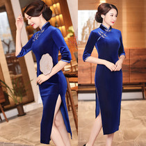 Qipao Autumn Winter Clothing Fashion Improvement Retro Gold Velvet Long Style Dress With Dress Mom Gown Dress With Dress Mom