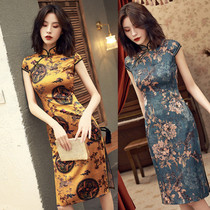 Medium-length style qipao Improved display slim silk retro dress Dress Temperament Adolescent Girl National Tide High-end Old Shanghai Elegance