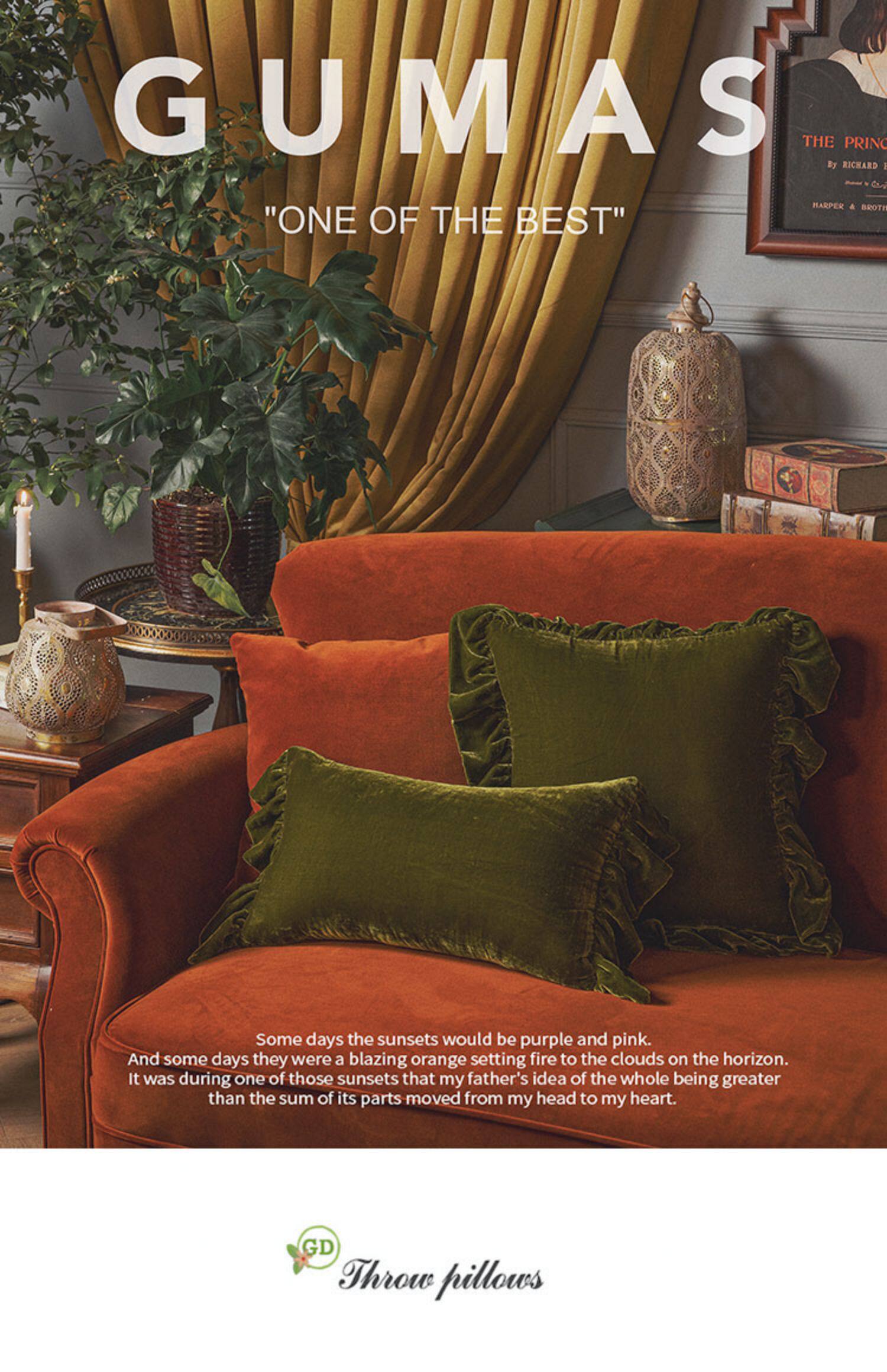 Olive green velvet throw pillow cover with ruffle trim 16x16 inches