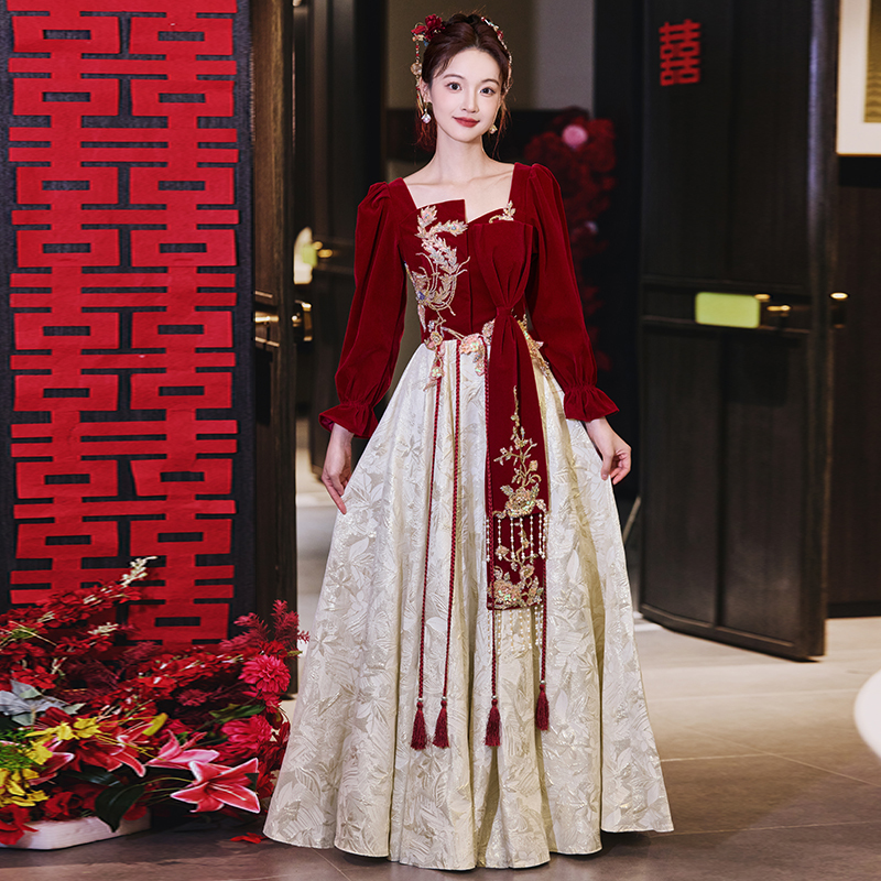 Plus-Size Toast Dress for Bride 2025 New Engagement Dress Wedding Day Casual Dress New Chinese Style Homecoming Dress High-End