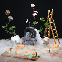 Sashimi decorations Japanese food plate decoration dishes embellished bamboo row Japanese barbecue platter decoration props bamboo fence