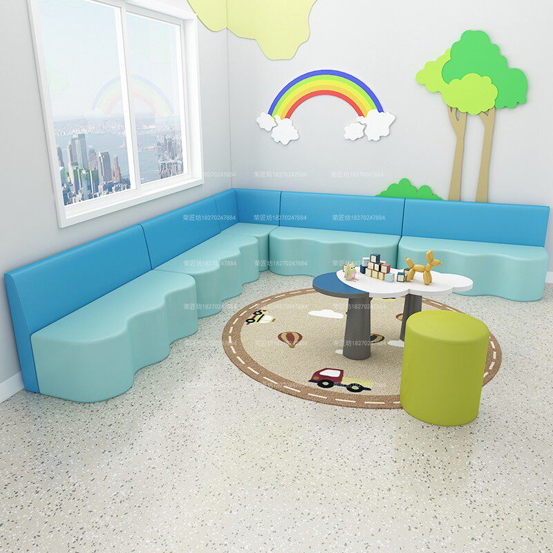 Early education and training center parent rest area curved sofa stool wave-shaped waiting area sofa long row soft bag card seat