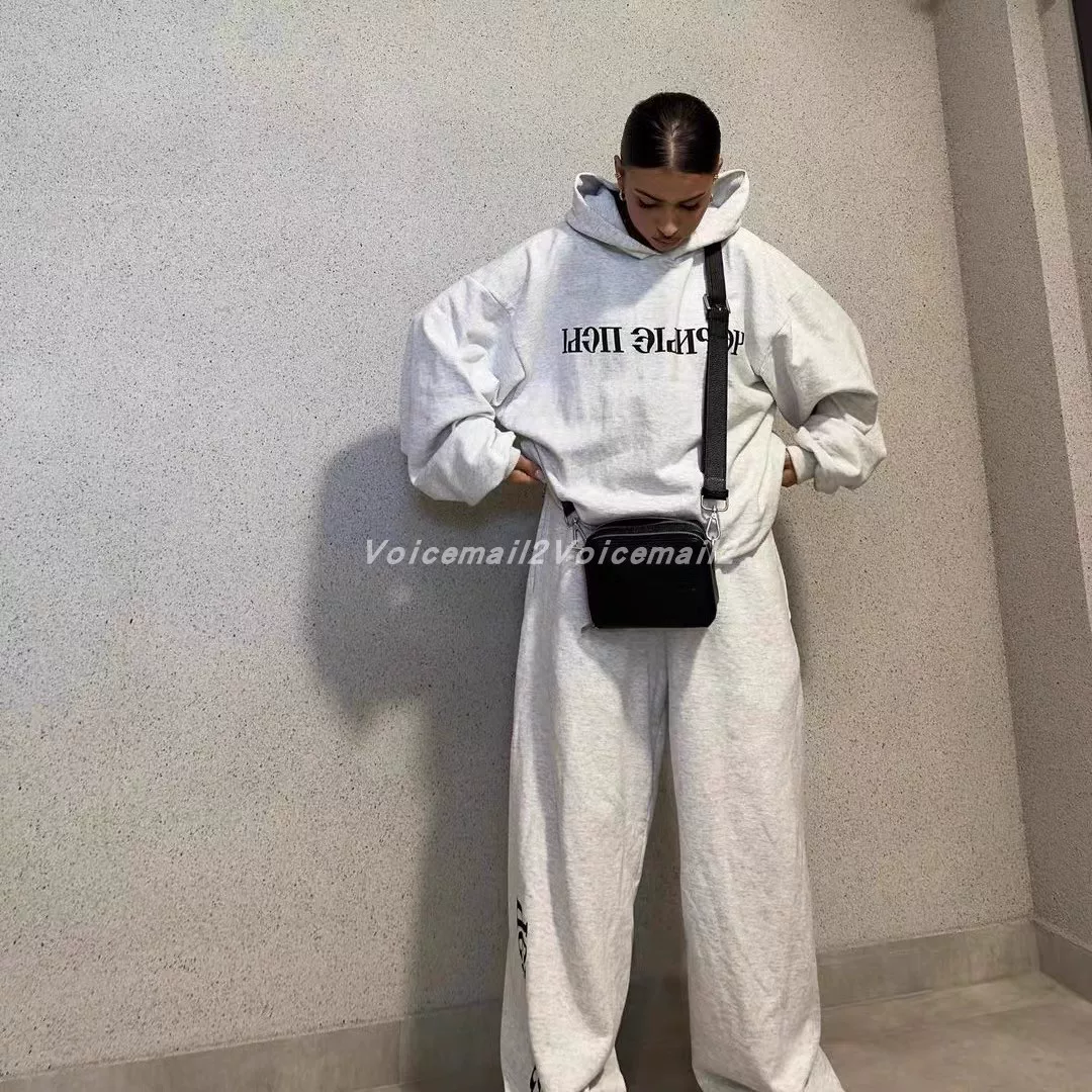 Спортивный костюм (Kanye Gosha) DOG Russian Telemeter — серый худи свободного кроя и прямые брюки
