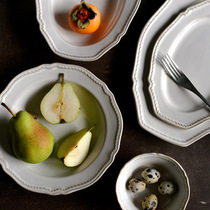 French retro ceramic tableware gourmet photo tableware grass gray dark tone temperament plate food utensils under glaze relief