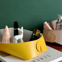 Nordic style luxury leather storage basket retro texture living room coffee table sundries cosmetics Sundries