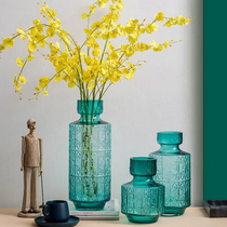 Nordic creative vintage American relief glass vase decoration Living room flower arrangement TV cabinet Dining table Home decoration