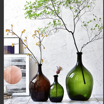 Glass vase Home floor-to-ceiling small mouth vase Model room flowers dried flowers hanging bell horse drunk wood flower vase
