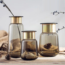 Nordic living room light luxury glass vase Simple model room Home living room flower arrangement Bottle decoration Hydroponic ornaments