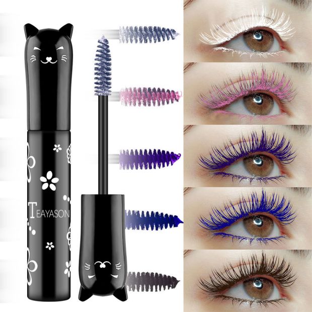 TEAYASON mascara màu không thấm nước siêu sợi dài mã hóa bột uốn trắng tím xanh cà phê nâu lắc cùng âm thanh - Kem Mascara / Revitalash mascara the face shop