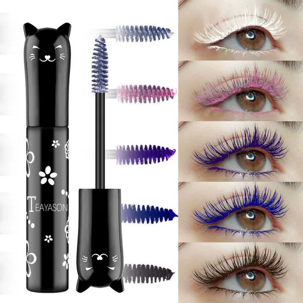 TEAYASON mascara màu không thấm nước siêu sợi dài mã hóa bột uốn trắng tím xanh cà phê nâu lắc cùng âm thanh - Kem Mascara / Revitalash mascara đầu nhỏ