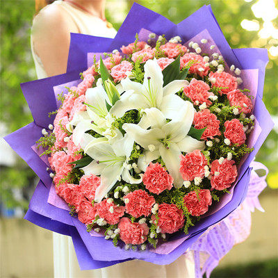 Carnations Lilies Bouquet Inner Mongolia Ulanchab City Florist Delivery Flower Shop in Tongcheng District, Tongcheng