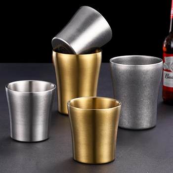 316 Stainless Steel Double-Layer Water Cup, Creative Small Waist Shape, Outdoor Camping Barbecue Beer Cup, Anti-Scalding Tea Cup, Beverage Cup