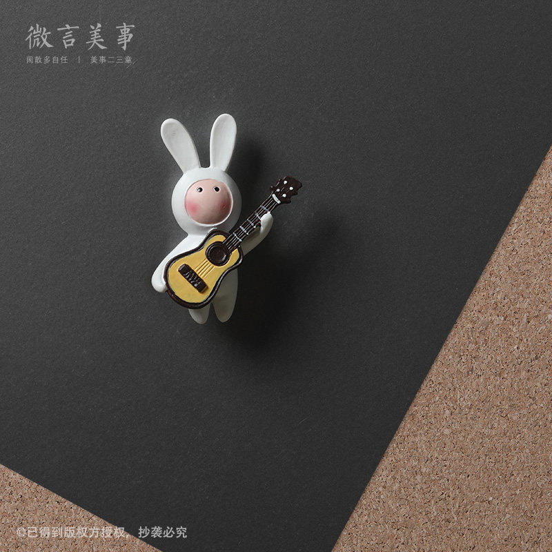 Long-eared rabbit holding guitar cartoon pin cute creative cork board decoration nail magnet magnetic buckle