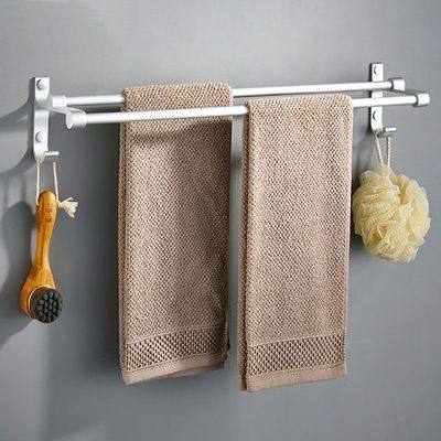 Non-perforated towel rack Powder room shelf double rod aluminum towel bracket 60CM