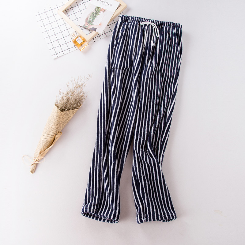 Mùa thu và mùa đông những người yêu thích flannel đồ ngủ nam và nữ dày ấm kích thước lớn lông cừu san hô nhà quần quần lỏng mùa đông quần jean ống rộng nam
