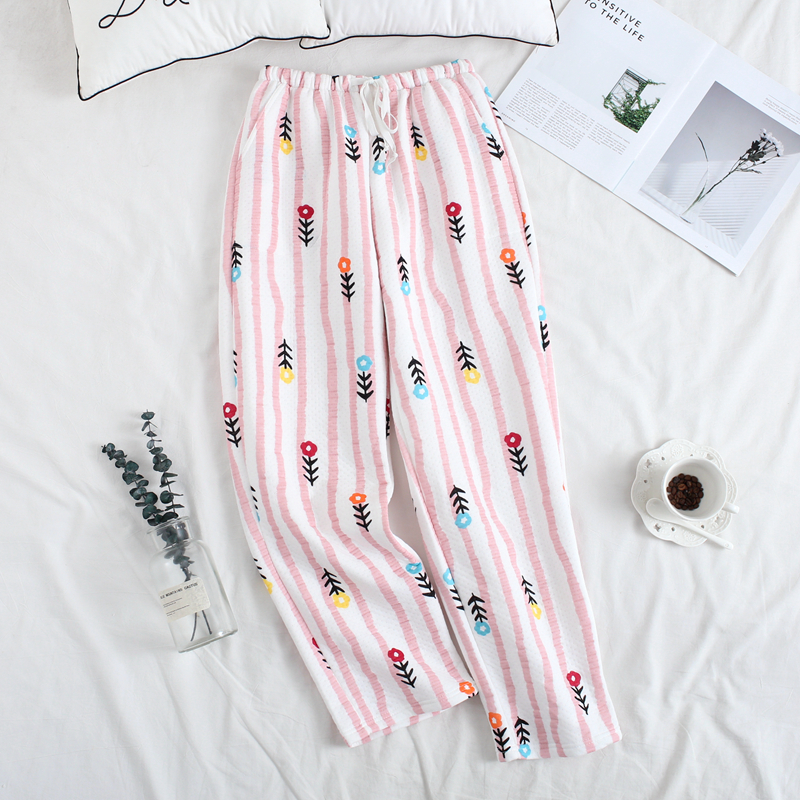 Quần pyjama Nhật Bản mùa thu và quần dài của phụ nữ quần ba lớp được đan bằng vải cotton Nhật Bản Quần nhà Nhật cotton dày rộng kích thước lớn quần áo thể thao
