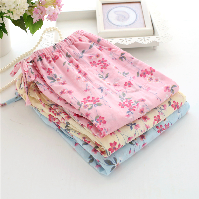 Mùa xuân, mùa hè và mùa thu mới đồ ngủ nữ quần đan Nhật Bản quần cotton nhà cotton đôi gạc quần lỏng bộ lụa mặc nhà