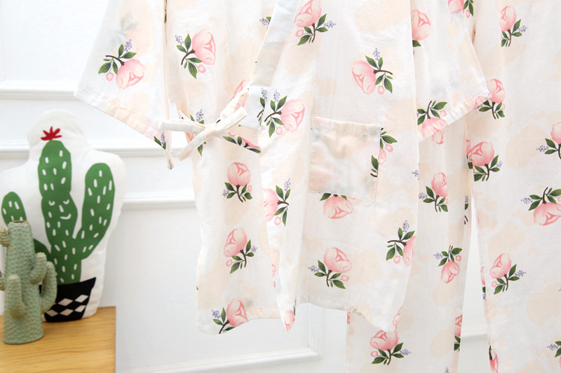Sakura Nhật Bản kimono cotton nữ đồ ngủ mùa xuân và mùa hè cotton gạc đôi dịch vụ nhà áo ngủ mồ hôi hấp quần áo áo choàng tắm hình ảnh đồ bộ kiểu