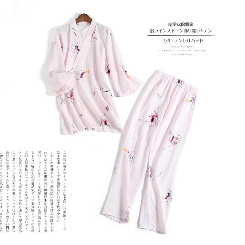 Của phụ nữ cotton đồ ngủ mùa hè mùa xuân và mùa thu mỏng gạc đôi ngắn tay Nhật Bản kimono dịch vụ nhà mồ hôi hấp quần áo áo choàng tắm