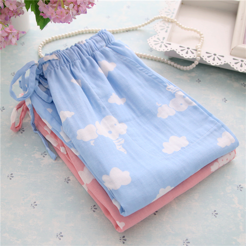 Cặp đôi mẫu quần nhà nam và nữ cotton đôi gạc quần cotton Nhật Bản quần áo gia đình Quần Pajama quần jean nữ