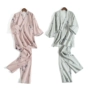 Bộ đồ ngủ cotton nam và nữ mùa xuân và mùa thu đôi gạc tay ngắn quần đôi kimono Nhật Bản phục vụ nhà mùa hè đồ bộ trung niên