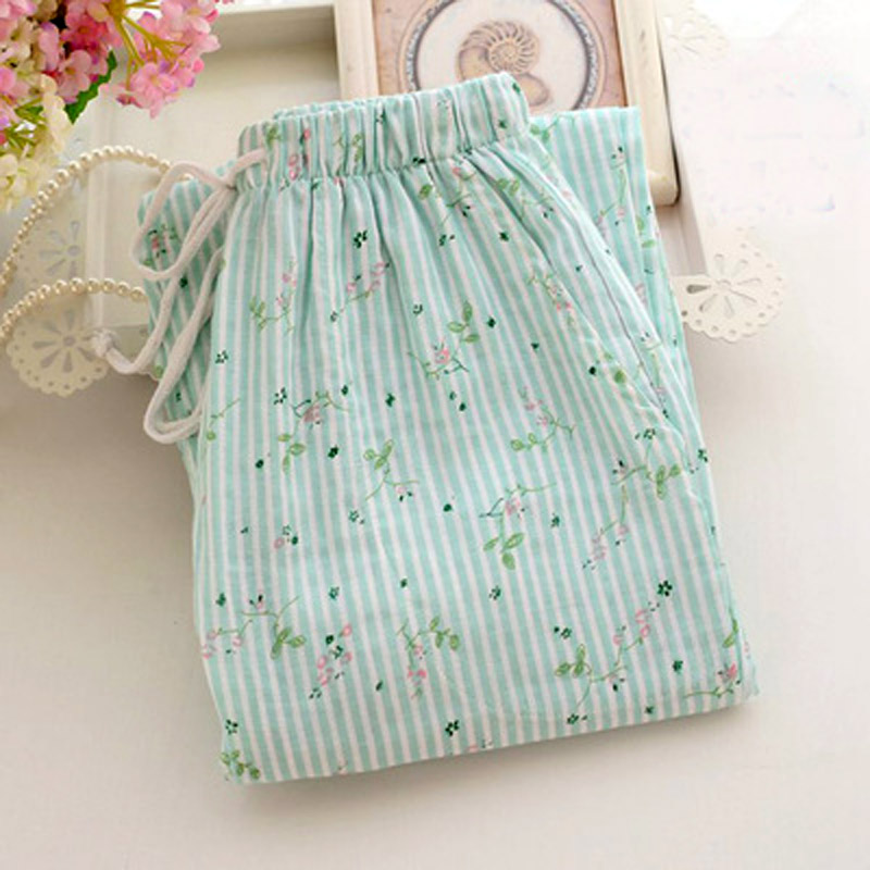 Mùa xuân, mùa hè và mùa thu mới đồ ngủ nữ quần đan Nhật Bản quần cotton nhà cotton đôi gạc quần lỏng bộ lụa mặc nhà