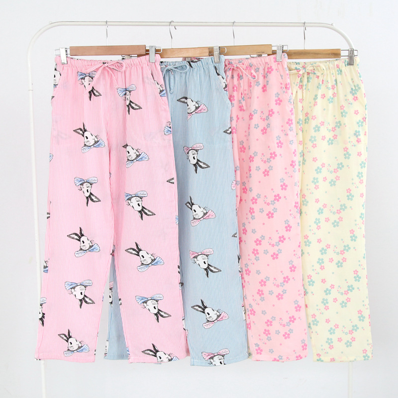 Quần ngủ nữ mùa hè không in gió Nhật Bản mùa xuân và mùa thu cotton mùa hè Quần nhà đôi gạc mỏng phần cotton kích thước lớn quần đùi nam
